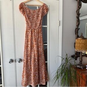 Elegant Orange Floral Women's Free People Maxi Dress NWT